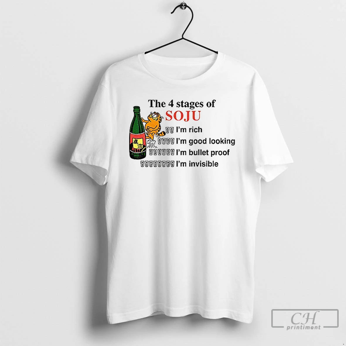 Premium Orange Cat The 4 Stages Of Soju Im Rich Im Good Looking Im Bullet T-Shirts, Hoodie, Sweatshirt | InkNestWear.com