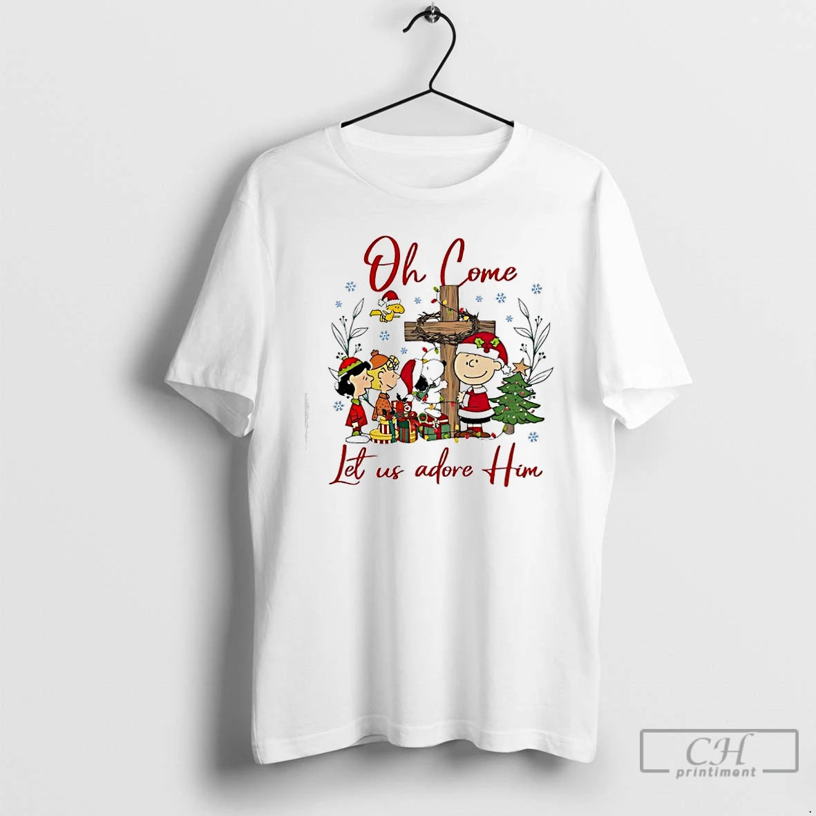Premium Peanuts Characters Oh Come Let Us Adore Him Christmas T-Shirts, Hoodie, Sweatshirt | InkNestWear.com