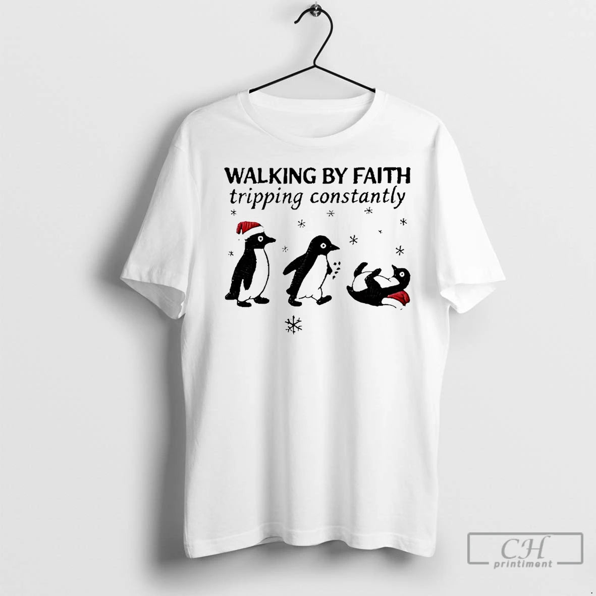 Premium Penguin Walking By Faith Tripping Constantly Christmas T-Shirts, Hoodie, Sweatshirt | InkNestWear.com