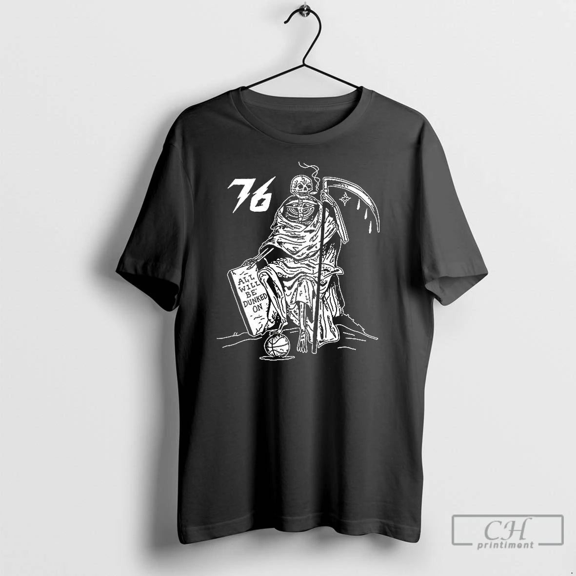 Premium Philadelphia 76ers Basketball Grim Reaper All Will Be Dunked On T-Shirts, Hoodie, Sweatshirt | InkNestWear.com