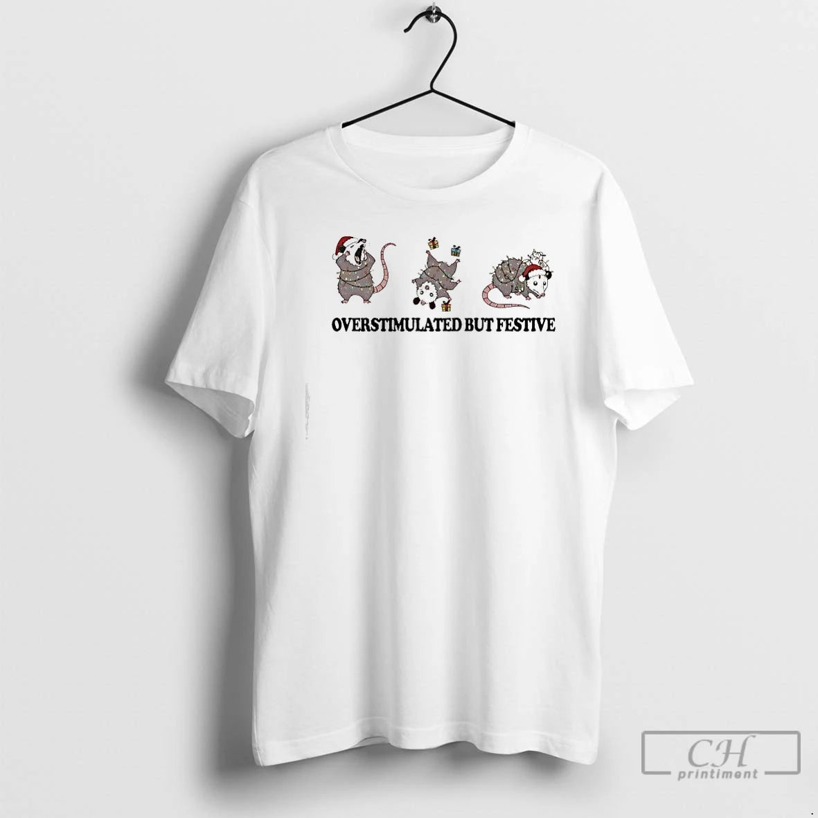 Premium Possum Overstimulated But Festive Christmas T-Shirts, Hoodie, Sweatshirt | InkNestWear.com