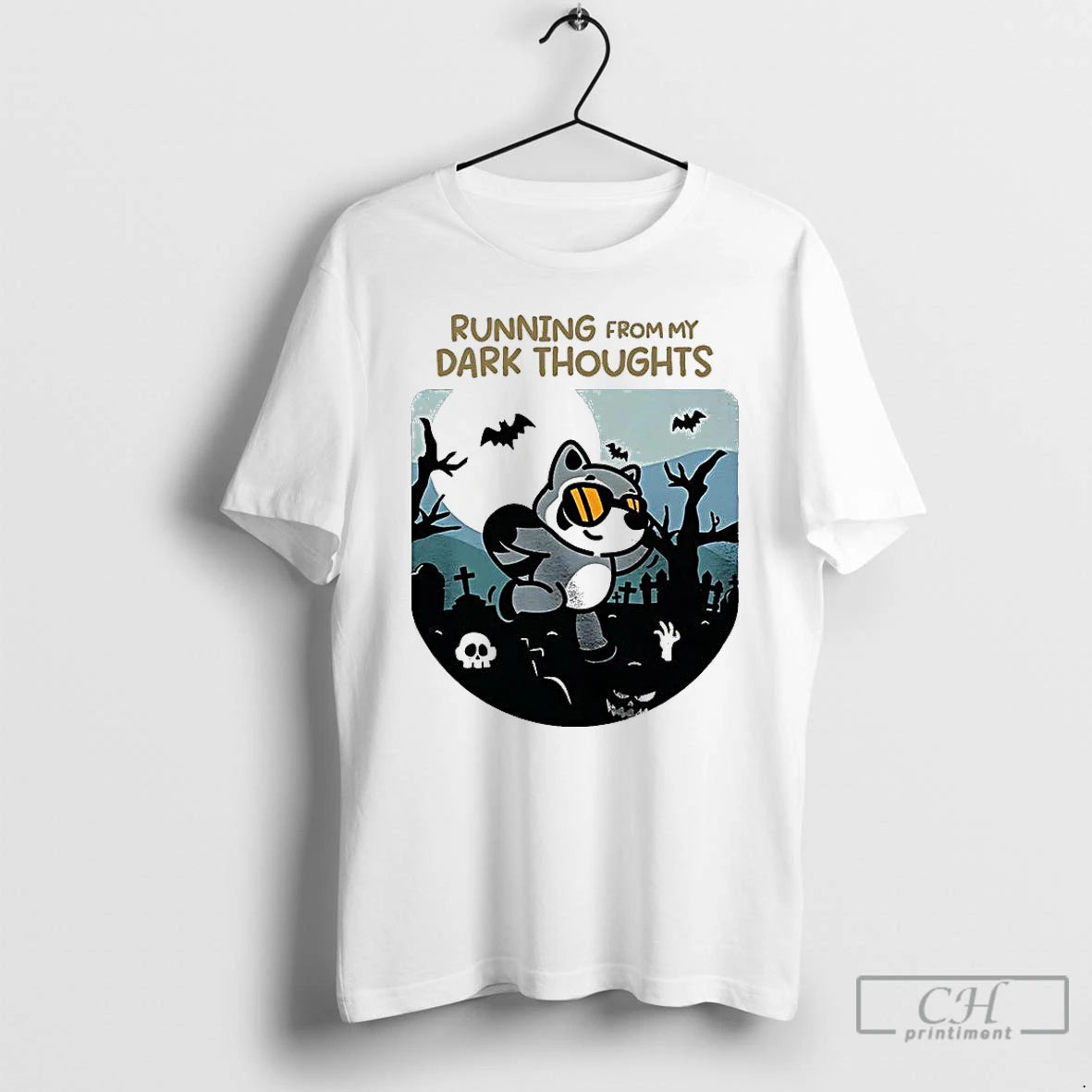 Premium Raccoon Cemetery Running From My Dark Thoughts T Shirts Hoodie, Sweatshirt | InkNestWear.com