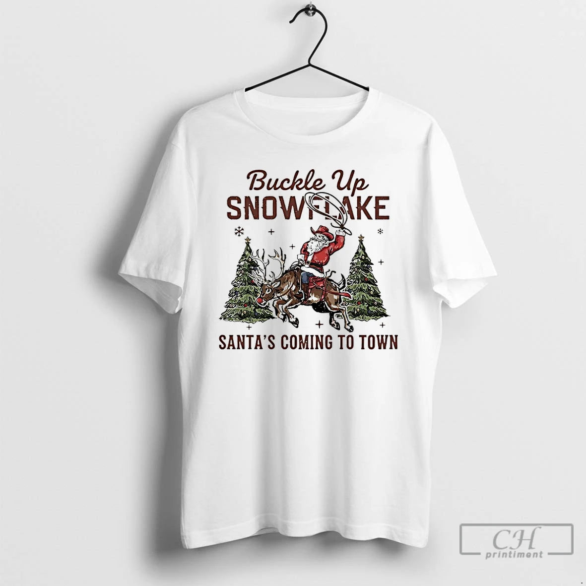 Premium Santa Claus Cowboy Buckle Up Snowflake Santas Coming To Town T Shirts Hoodie, Sweatshirt | InkNestWear.com