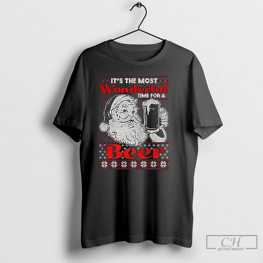 Premium Santa Claus Wonderful Time For A Beer Christmas T Shirts Hoodie, Sweatshirt | InkNestWear.com