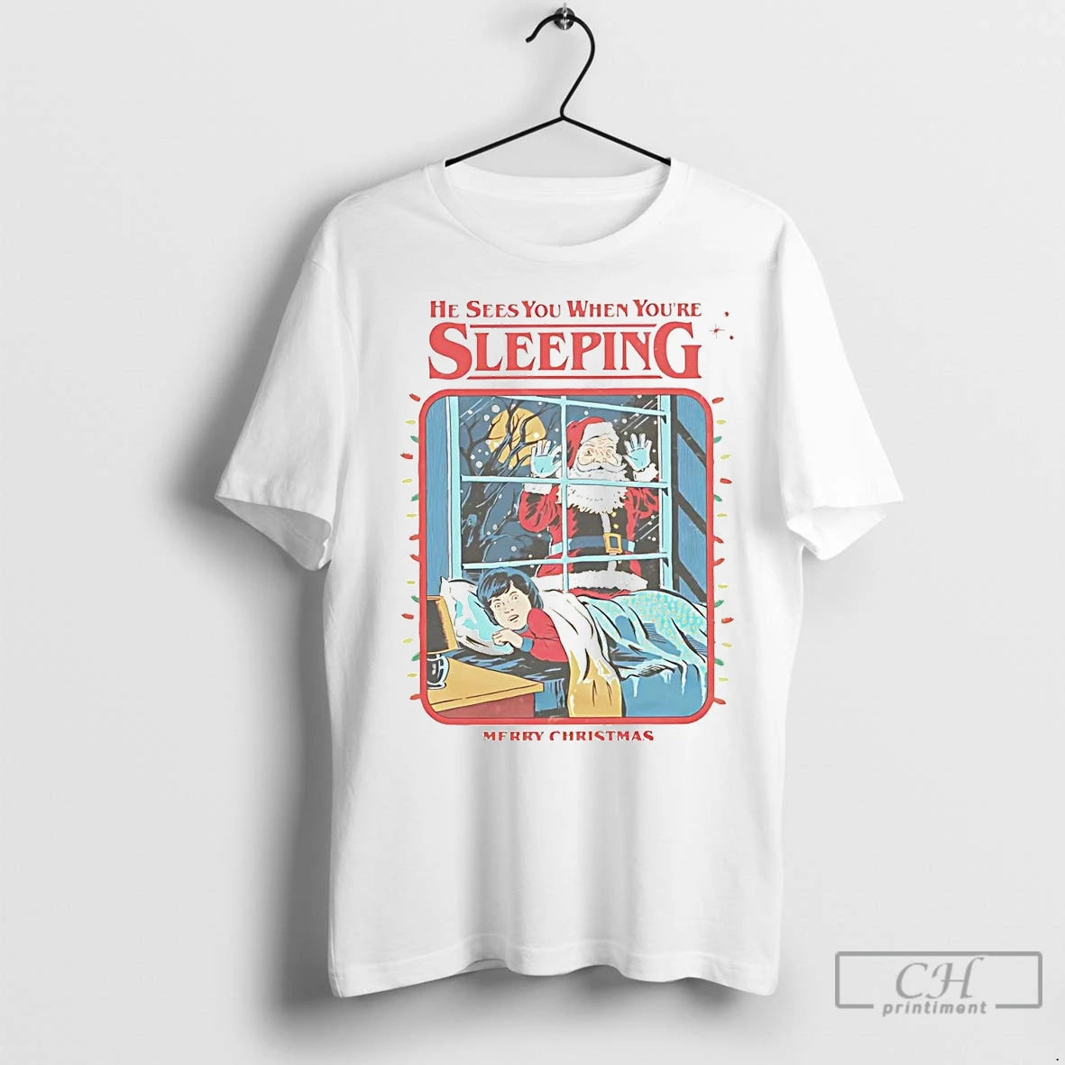 Premium Santa He Sees You When Youre Sleeping Merry Christmas T-Shirts, Hoodie, Sweatshirt | InkNestWear.com