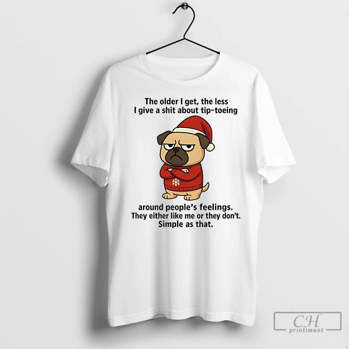 Premium Santa Pug The Older I Get The Less I Give A Shit Christmas T-Shirts, Hoodie, Sweatshirt | InkNestWear.com