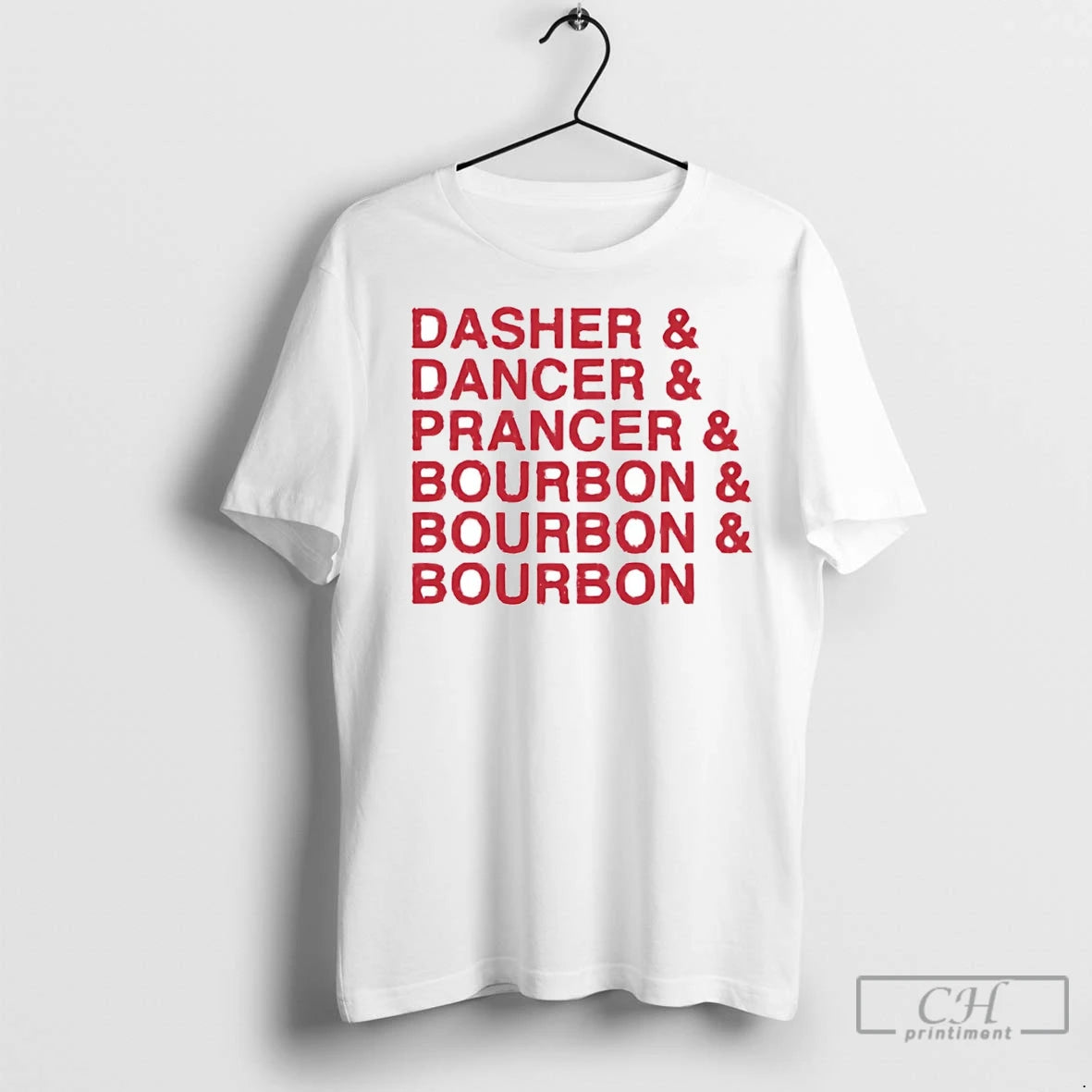 Premium Santa Reindeer Names Dasher Dancer Prancer Bourbon Christmas T-Shirts, Hoodie, Sweatshirt | InkNestWear.com