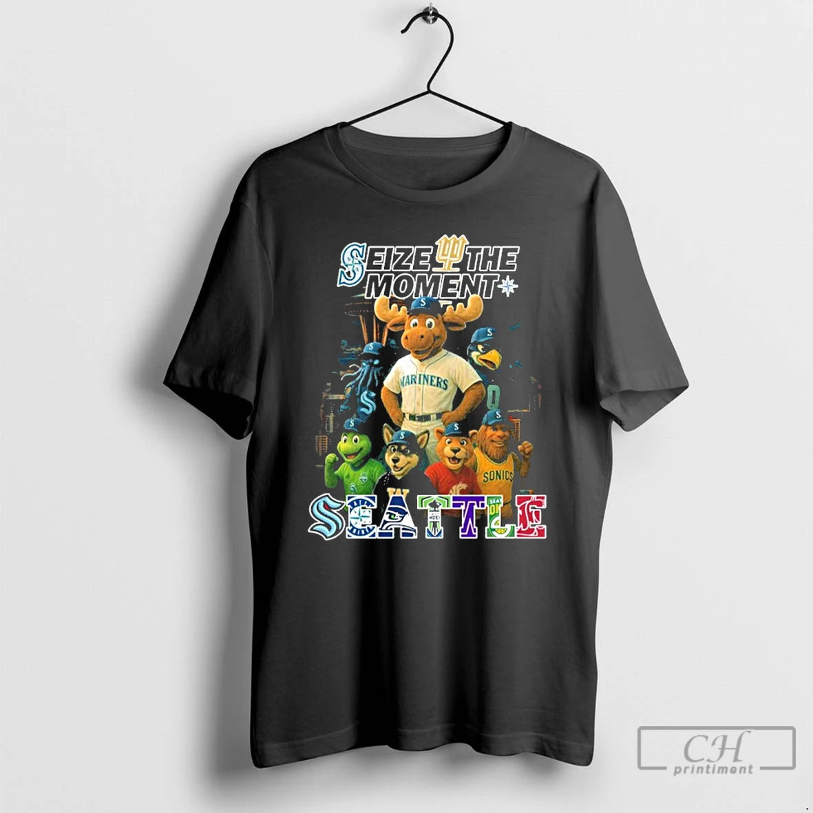 Premium Seize The Moment Seattle Sports Teams Mascots T-Shirts, Hoodie, Sweatshirt | InkNestWear.com