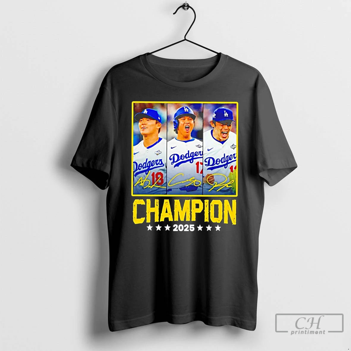 Premium Shohei Ohtani Yoshinobu Yamamoto Teoscar Hernandez Los Angeles Dodgers Champion 2025 Signatures T Shirts Hoodie,...