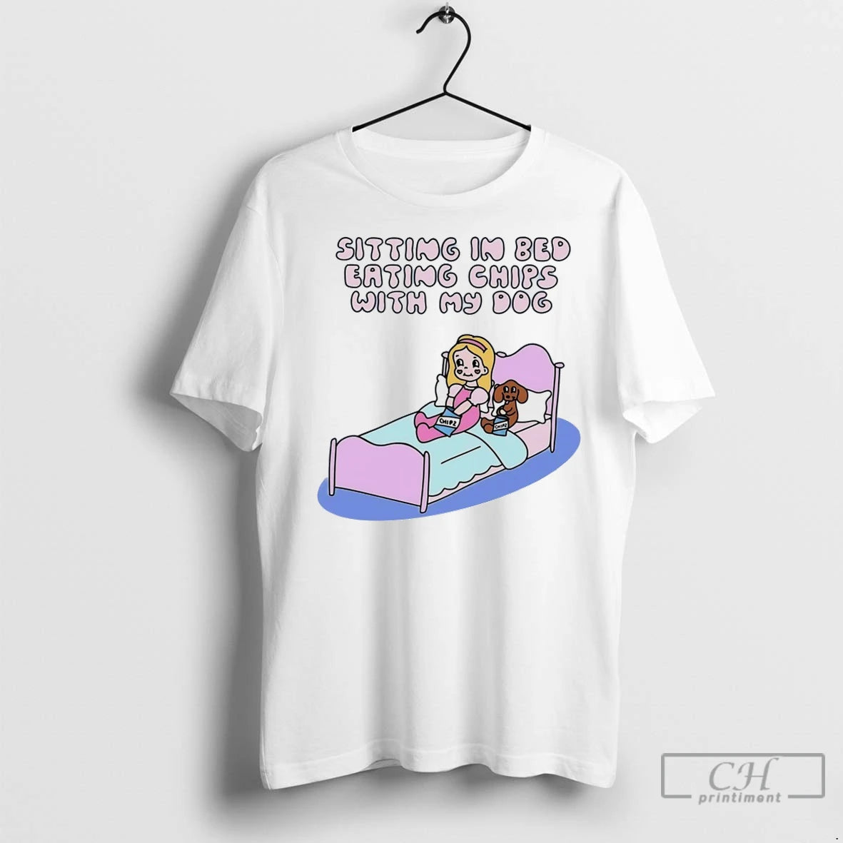Premium Sitting In Bed Eating Chips With My Dog T-Shirts, Hoodie, Sweatshirt | InkNestWear.com