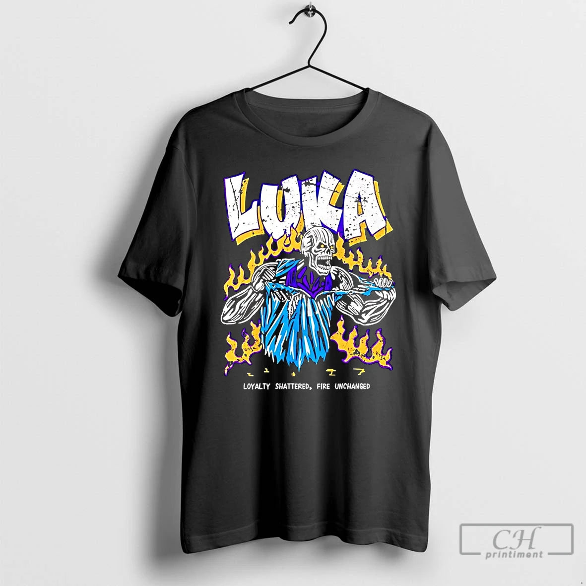 Premium Skeleton Luka Doncic Loyalty Shattered Fire Unchanged T Shirts Hoodie, Sweatshirt | InkNestWear.com