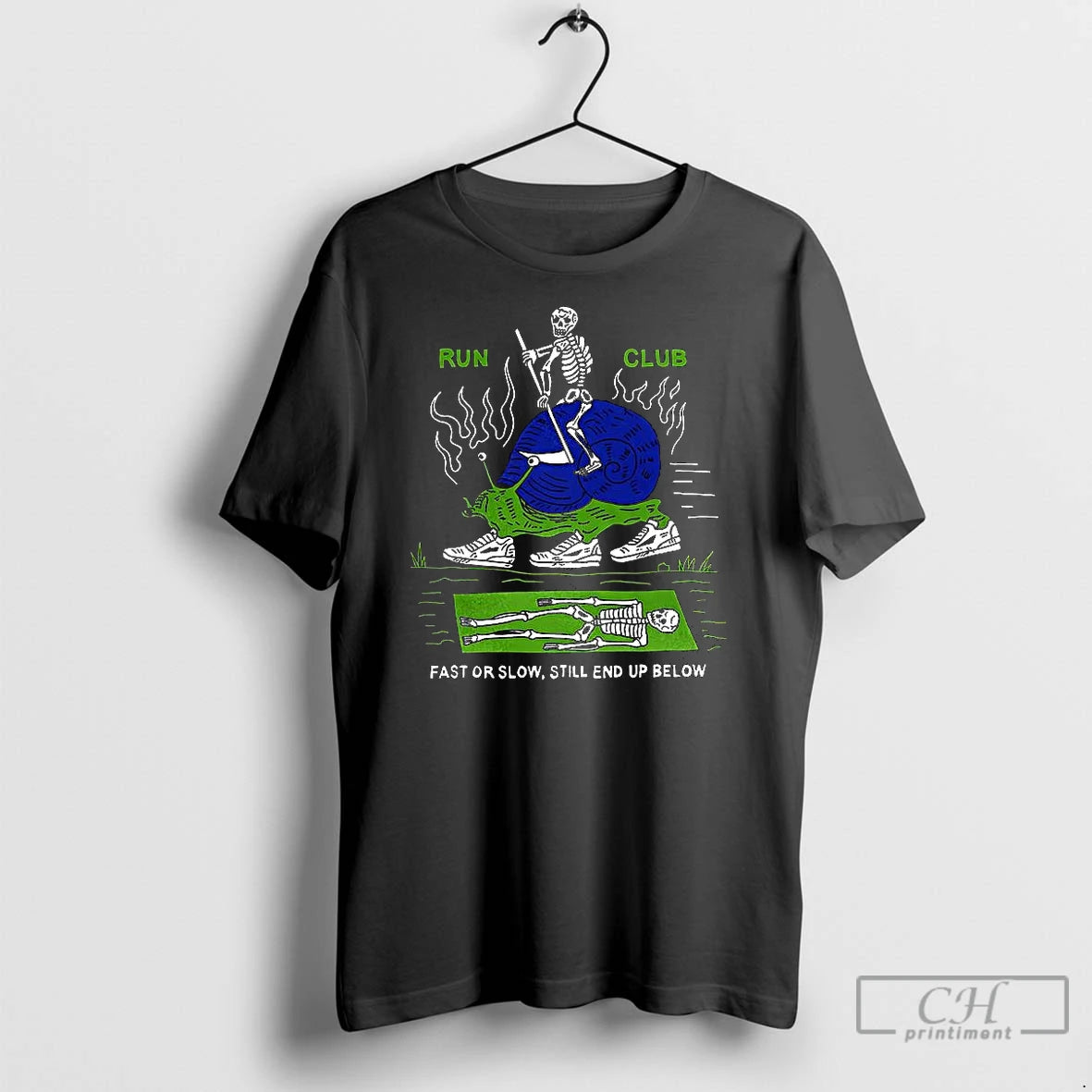 Premium Skeleton Riding A Snail Run Club Fast Or Slow Still End Uo Below T-Shirts, Hoodie, Sweatshirt | InkNestWear.com
