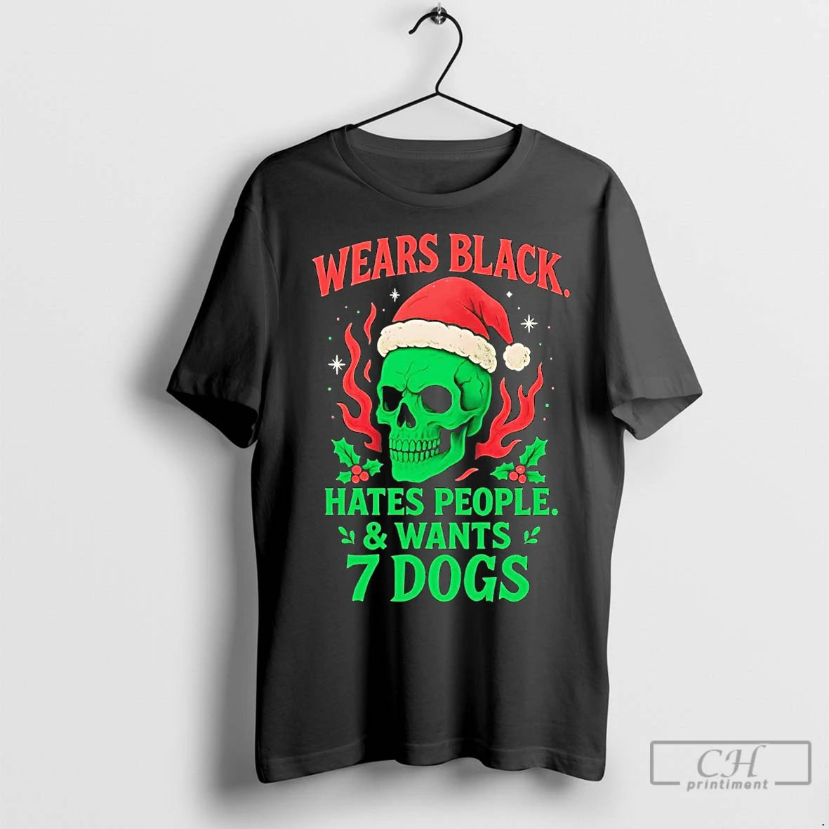 Premium Skull Wears Black Hates People And Wants 7 Dogs Christmas T-Shirts, Hoodie, Sweatshirt | InkNestWear.com