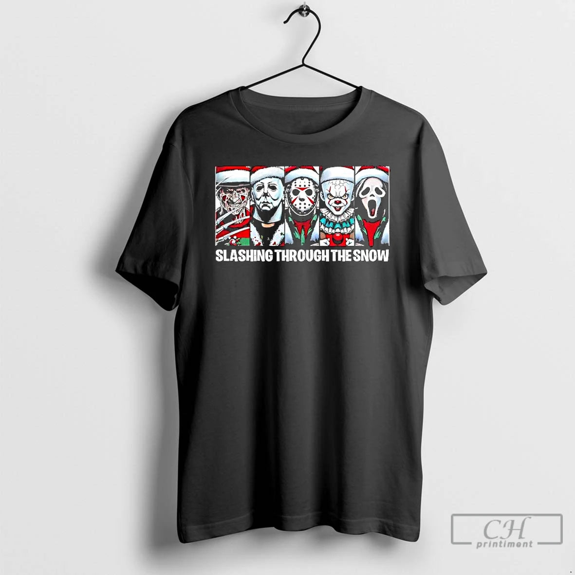 Premium Slashing Through The Snow Christmas Festive Xmas Jumper Scary Santa T-Shirts, Hoodie, Sweatshirt | InkNestWear.com