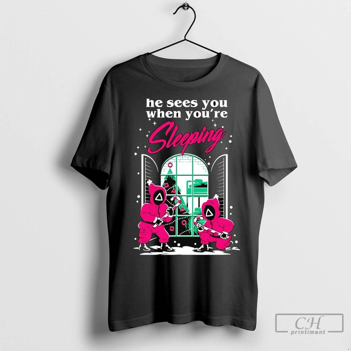 Premium Squid Games He Sees You When Youre Sleeping Christmas T-Shirts, Hoodie, Sweatshirt | InkNestWear.com