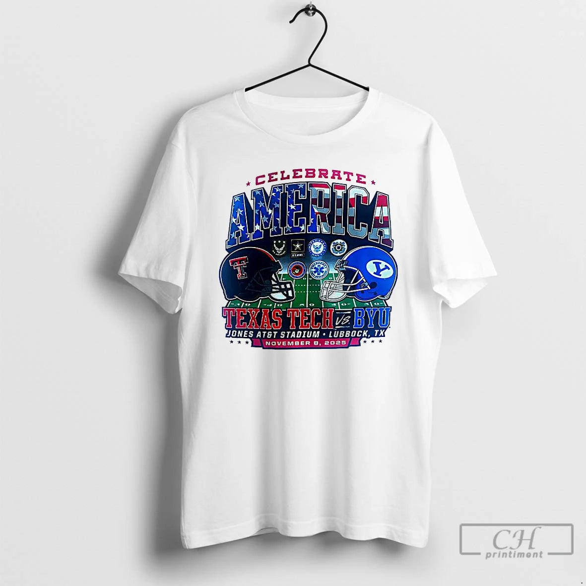 Premium Texas Tech Red Raiders Vs Byu Cougars Ncaa 2025 Celebrate America Helmet T Shirts Hoodie, Sweatshirt