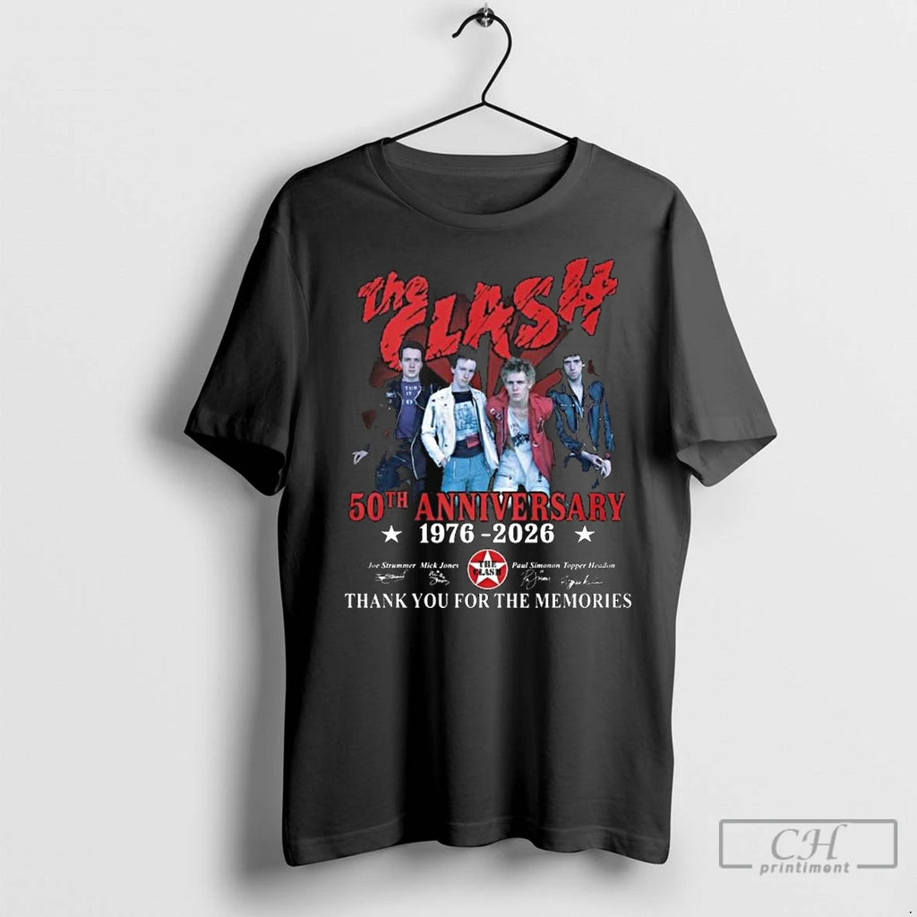 Premium The Clash 50th Anniversary 1976 2026 Signatures Thank You For The Memories Long Sleve T-Shirts, Hoodie, Sweatshirt