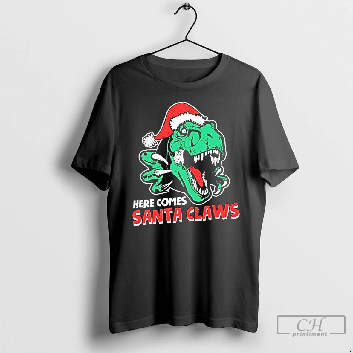 Premium Ugly Xmas Dinosaur Here Comes Santa Claws Claus T-Shirts, Hoodie, Sweatshirt | InkNestWear.com