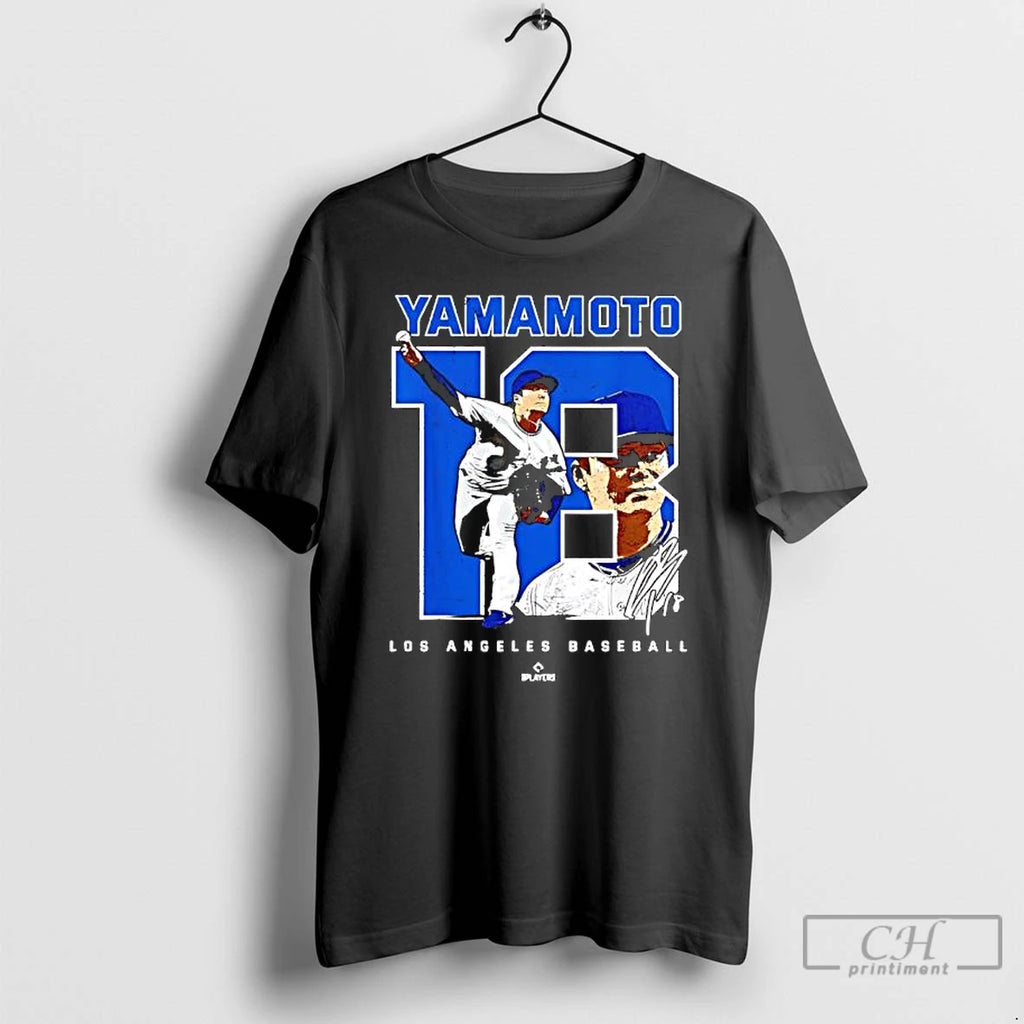 Premium Yoshinobu Yamamoto Caricature Baseball Fan Signature Los Angeles T Shirts Hoodie, Sweatshirt | InkNestWear.com
