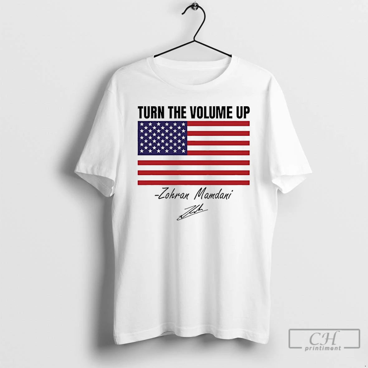 Premium Zohran Mamdani Turn The Volume Up American Flag Signature T Shirts Hoodie, Sweatshirt | InkNestWear.com