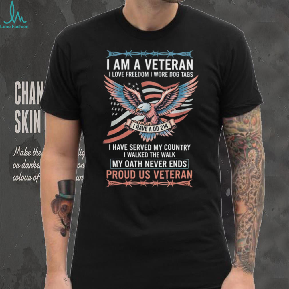 Proud US Veteran DD214 Oath Never Ends T Shirt with Eagle & Barbwire