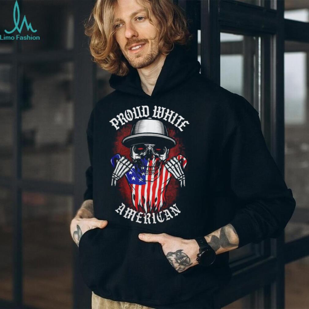 Proud White American Skull USA Flag T Shirt Patriotic Biker Graphic Tee