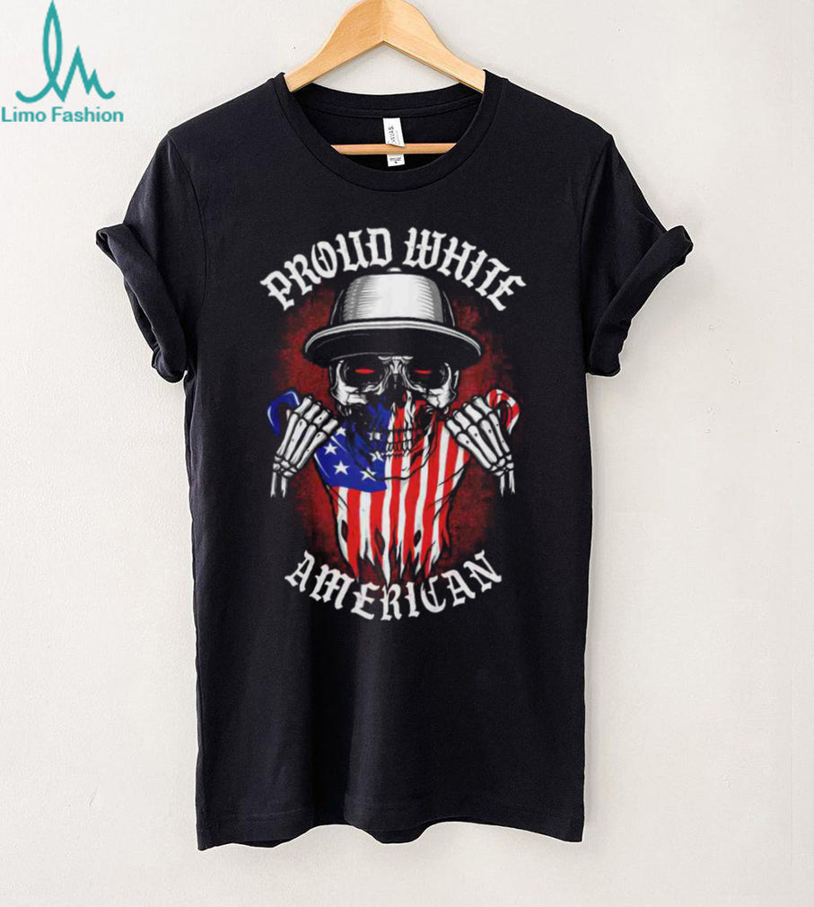 Proud White American Skull USA Flag T Shirt Patriotic Biker Graphic Tee
