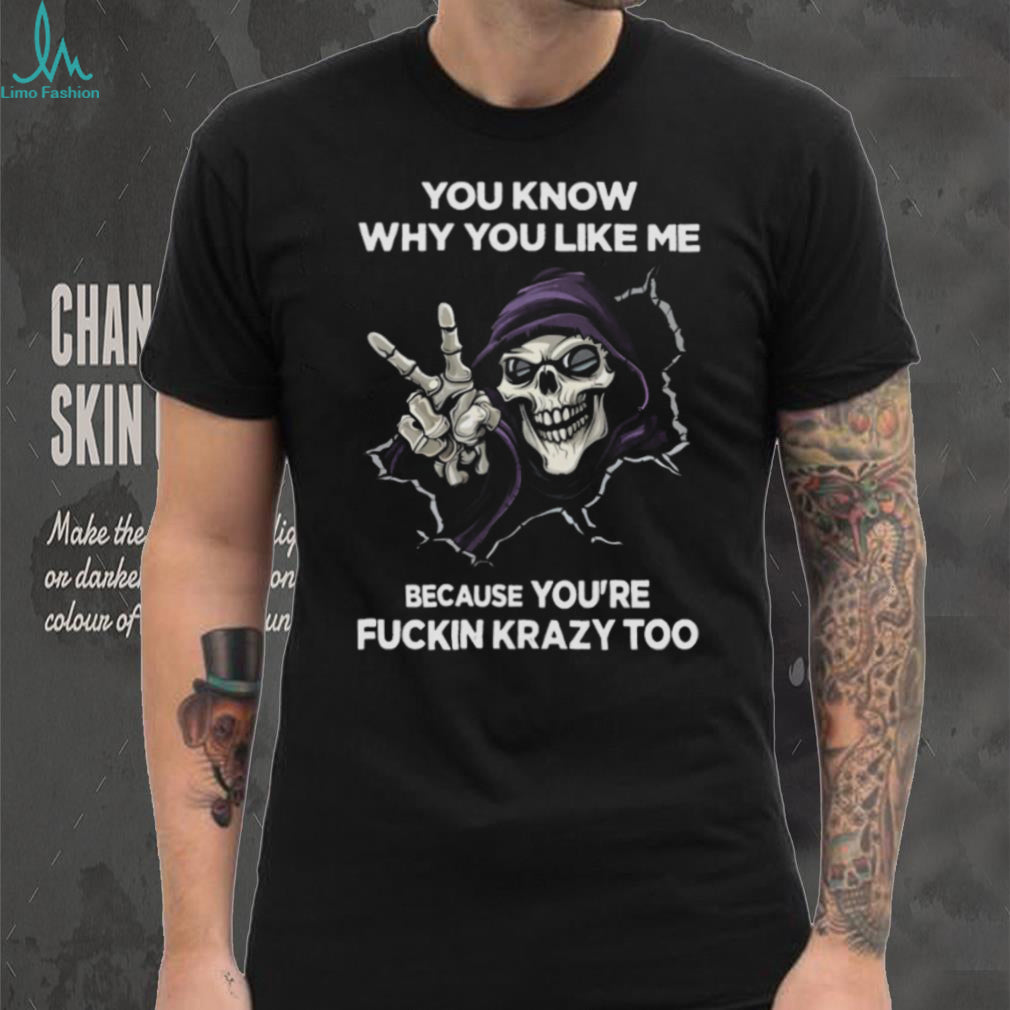 Purple Hooded Skeleton “Fuckin Krazy Too” Peace Sign Tee