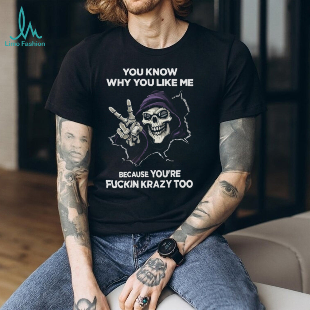 Purple Hooded Skeleton “Fuckin Krazy Too” Peace Sign Tee