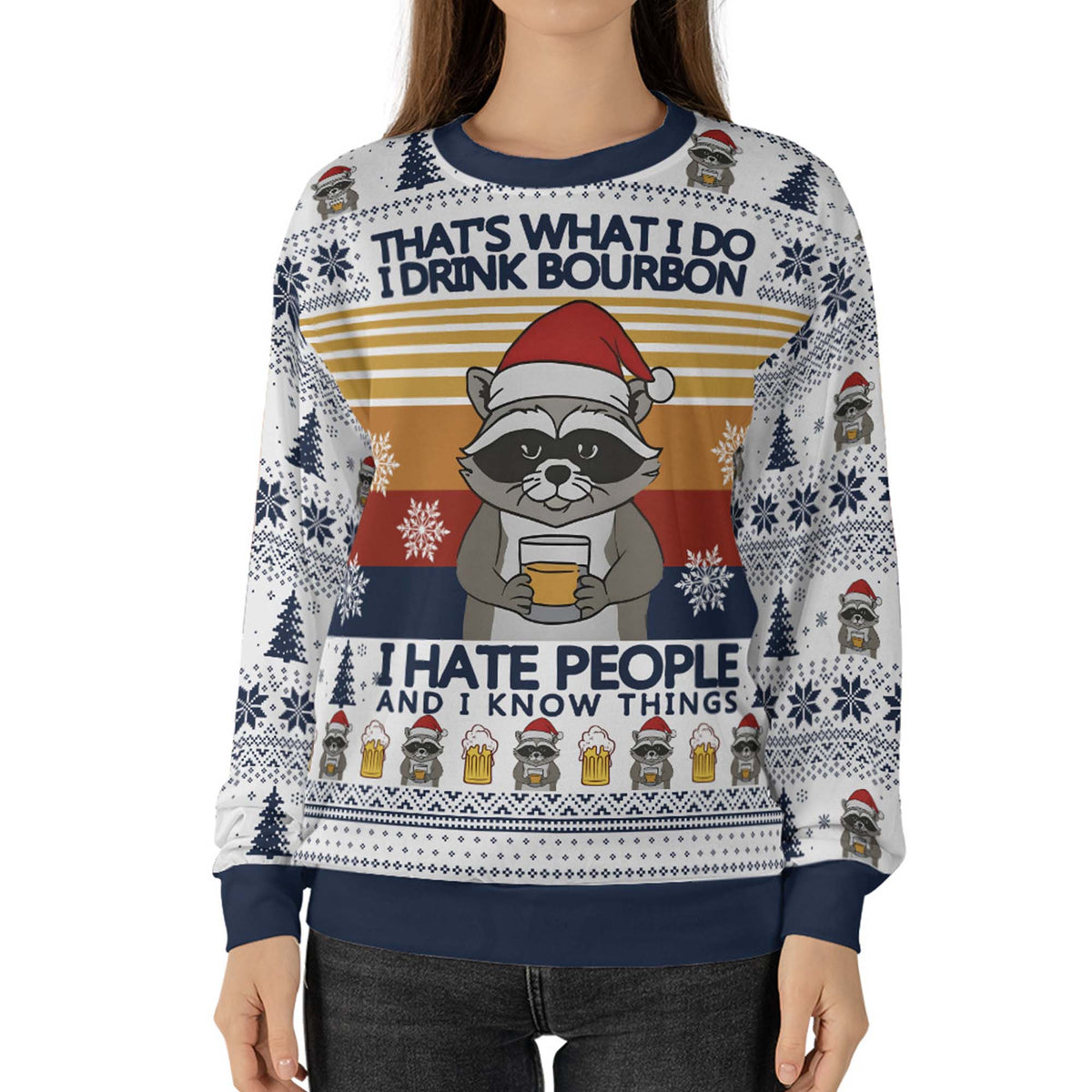 Raccoon That’s What I Do I Drink Bourbon Ugly Christmas Sweater