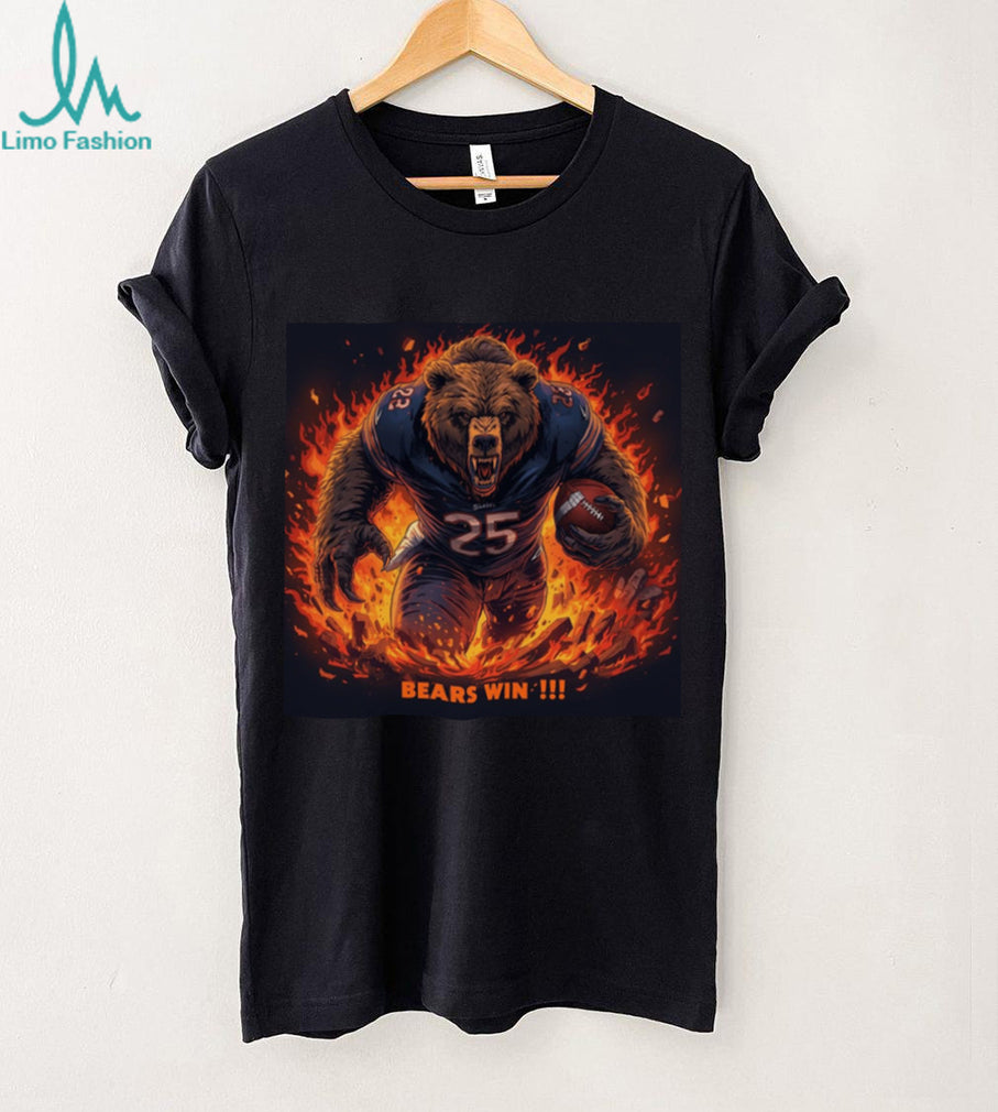 Raging Football Bear “Bears Win” Aggressive Sports Graphic Tee