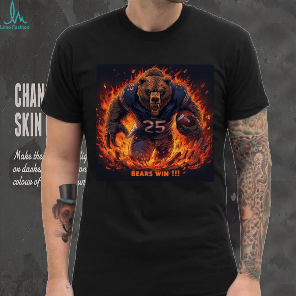 Raging Football Bear “Bears Win” Aggressive Sports Graphic Tee