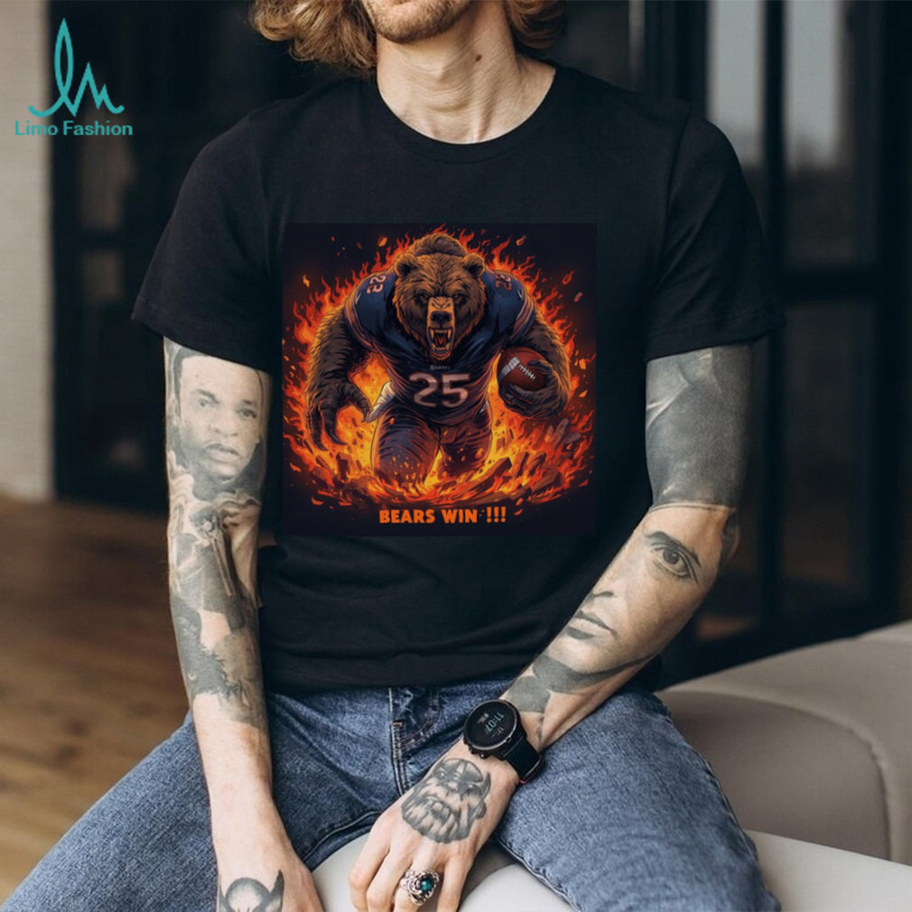 Raging Football Bear “Bears Win” Aggressive Sports Graphic Tee