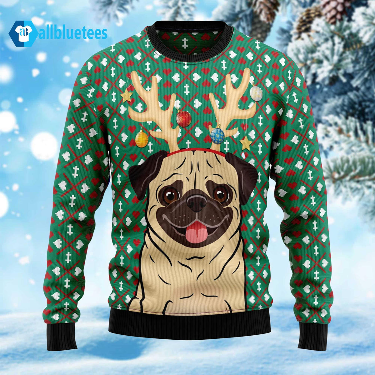 Reindeer Pug Christmas Ugly Christmas Sweater