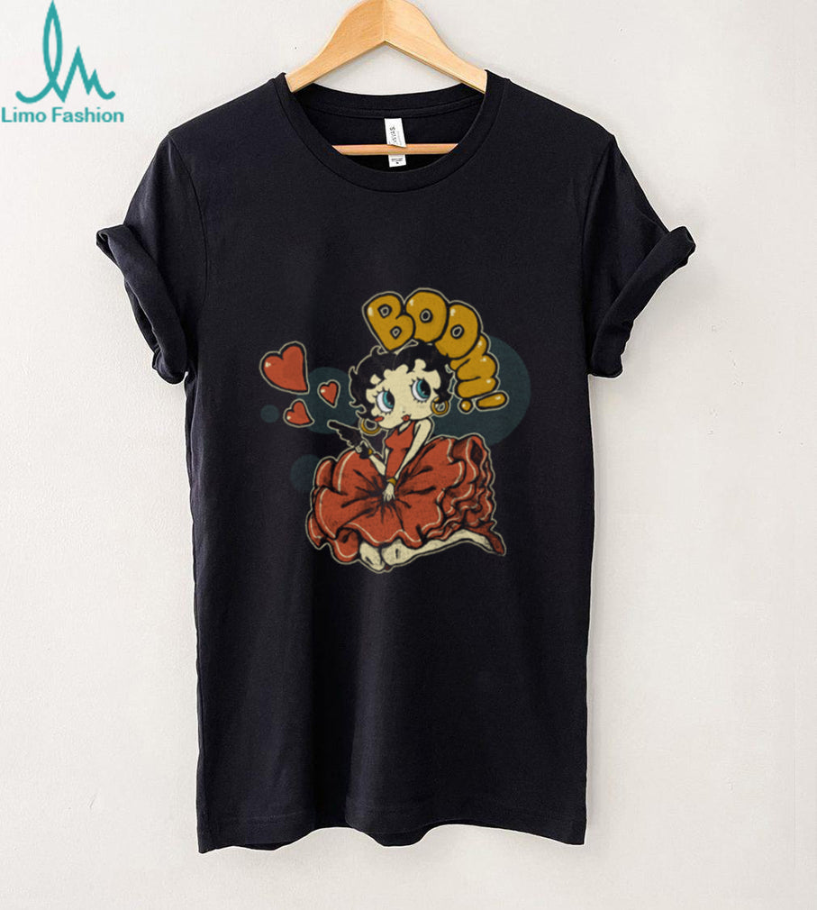 Retro Pin Up Girl “BOOM” Heart & Pistol Women’s T Shirt