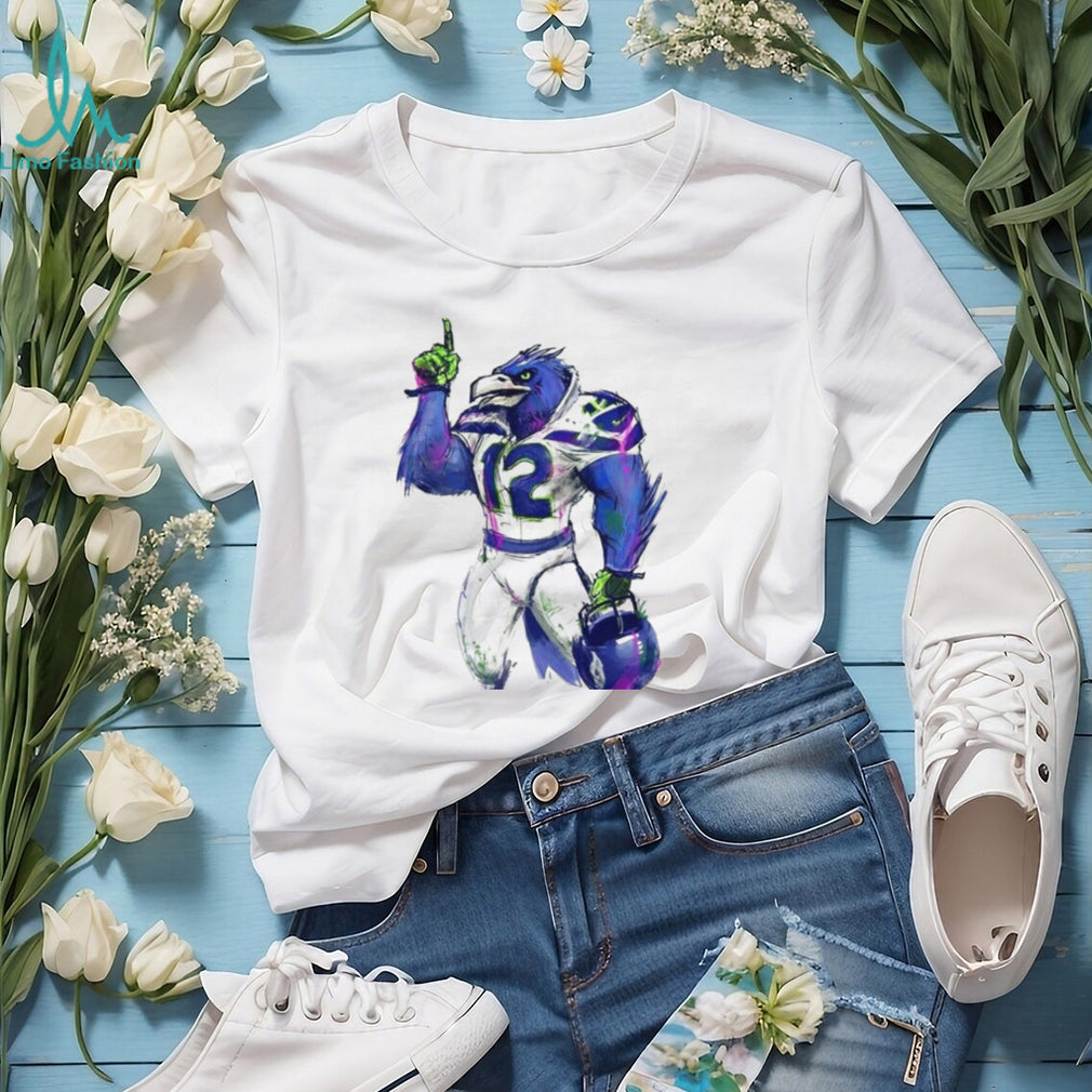Retro Sketch Seattle Football Hawk Mascot #12 T Shirt