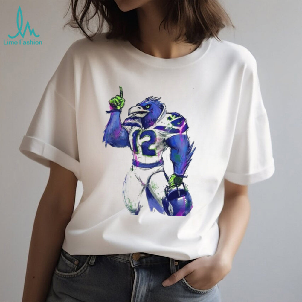Retro Sketch Seattle Football Hawk Mascot #12 T Shirt