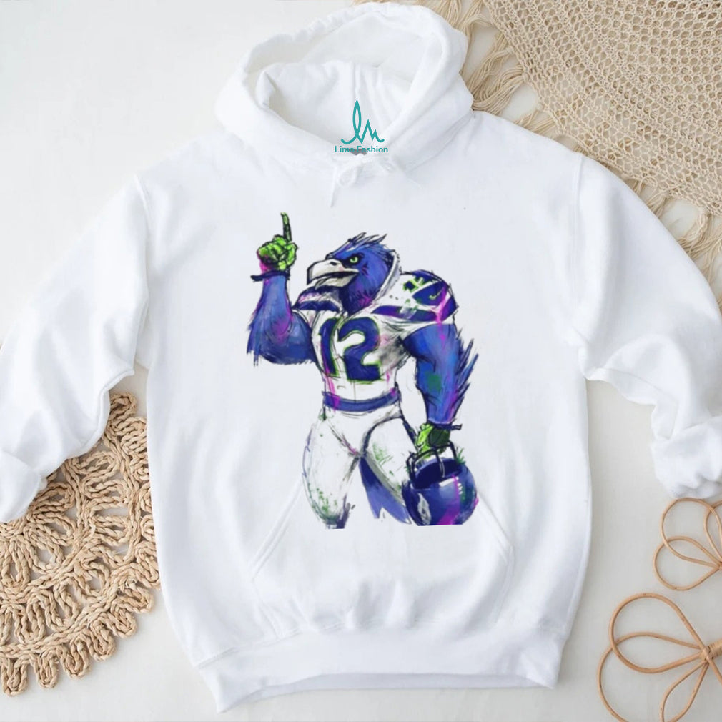 Retro Sketch Seattle Football Hawk Mascot #12 T Shirt
