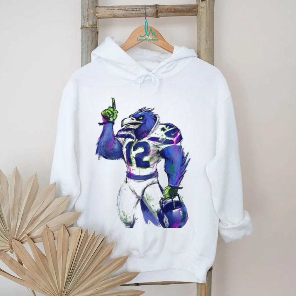 Retro Sketch Seattle Football Hawk Mascot #12 T Shirt