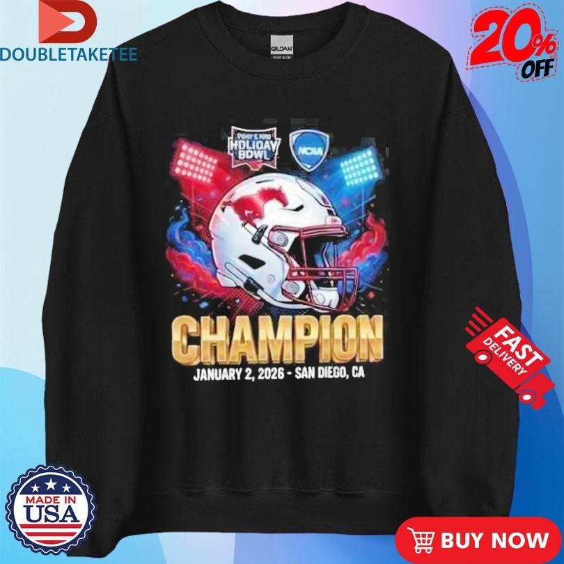 SMU Mustangs NCAA Trust & Will Holiday Bowl Champion January 2 2026 Snapdragon Stadium San Diego CA Shirts