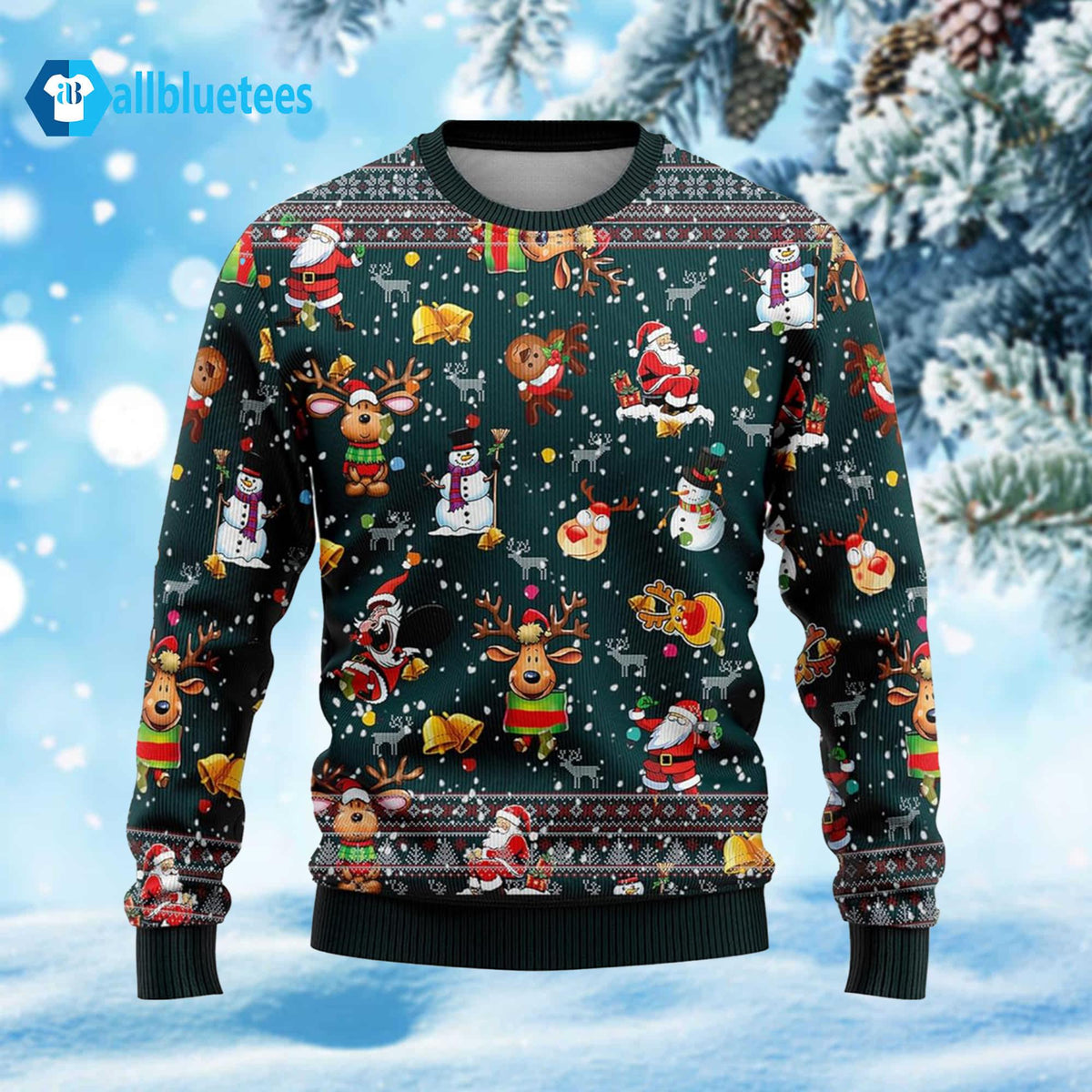 Santa And Reindeers Ugly Christmas Sweater