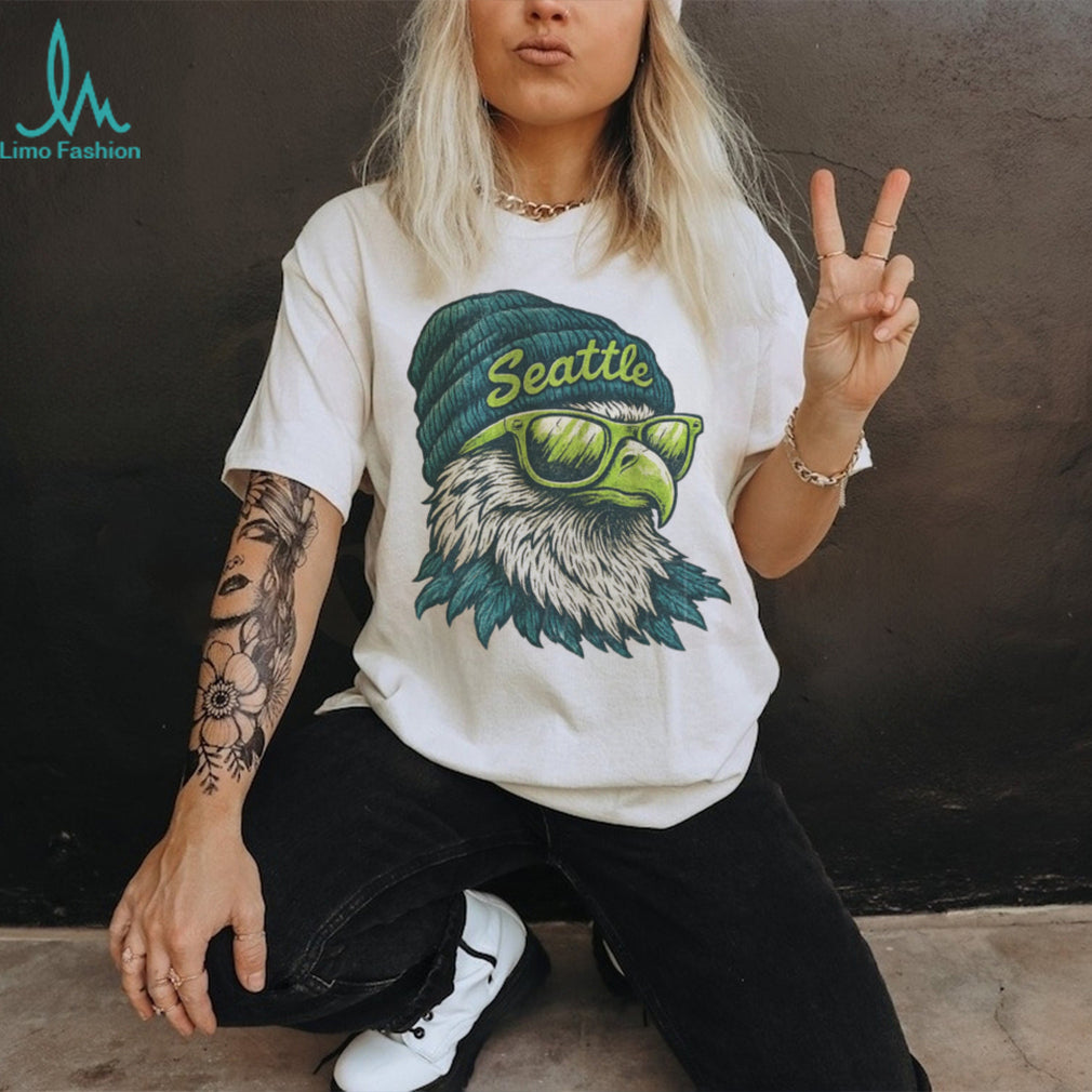 Seattle Osprey Eagle with Sunglasses and Beanie Vintage Style T Shirt