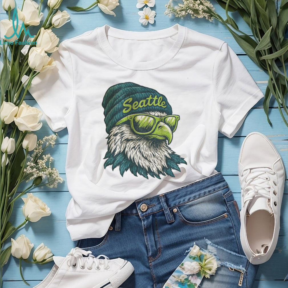 Seattle Osprey Eagle with Sunglasses and Beanie Vintage Style T Shirt