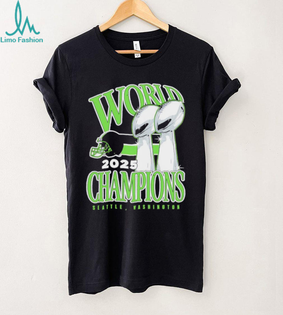 Seattle Washington World Champions 2025 Double Trophy Lime Green T Shirt
