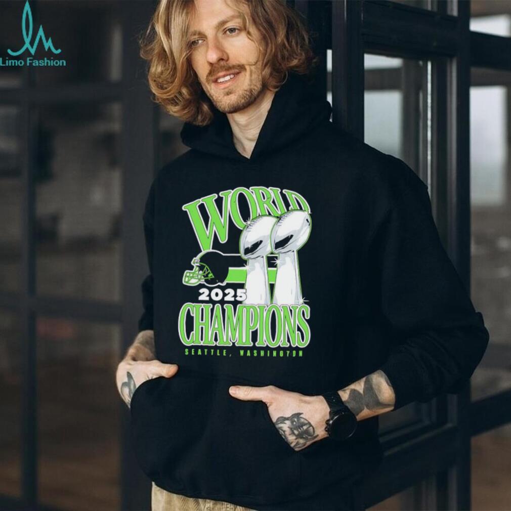 Seattle Washington World Champions 2025 Double Trophy Lime Green T Shirt
