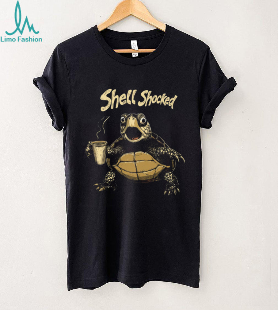 Shell Shocked Turtle Drinking Coffee Funny Pun T Shirt