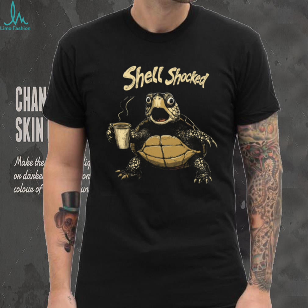 Shell Shocked Turtle Drinking Coffee Funny Pun T Shirt