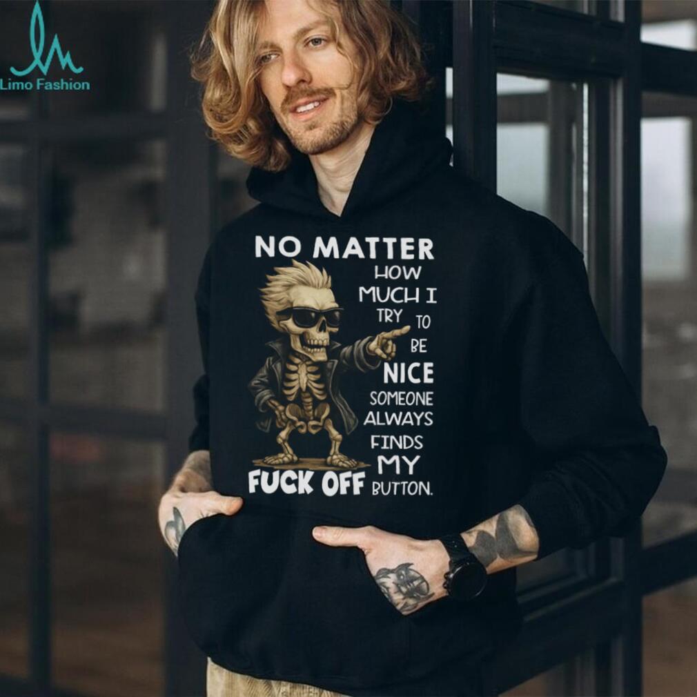 Skeleton Biker “Found My Fuck Off Button” Sarcastic T Shirt