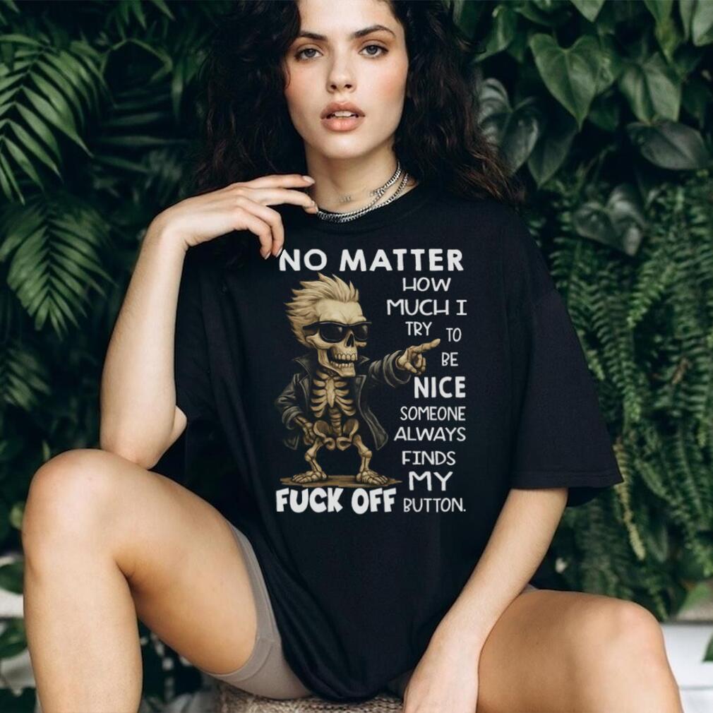 Skeleton Biker “Found My Fuck Off Button” Sarcastic T Shirt