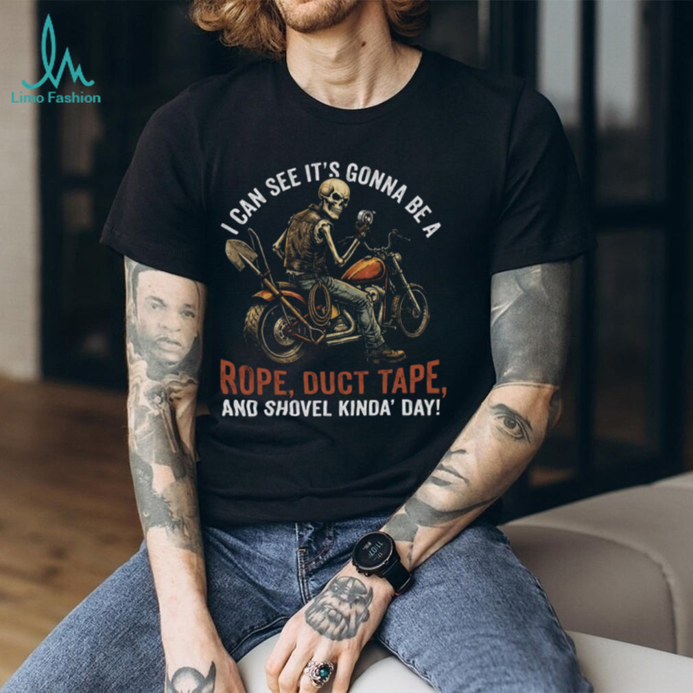 Skeleton Biker “Rope Duct Tape and Shovel” Dark Humor T Shirt